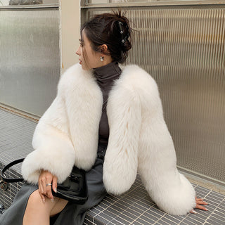 Fox Fur Whole Leather New Young Fur Coat Women's Short High Waist - Phosgene