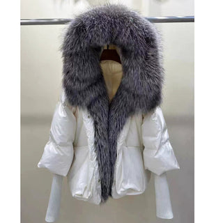 White Duck Down Real Fur Big Fur Collar Down Jacket - Phosgene