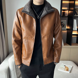 Hong Kong Style Velvet Padded Plus Size Men's Leather Jackets - Phosgene