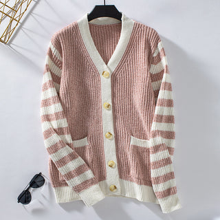 Women's Striped Sweater Loose Button Sweater - Phosgene