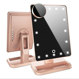 Touch Screen Makeup Mirror With 20 LED Light Bluetooth Music Speaker 10X Magnifying Mirrors Lights - Phosgene