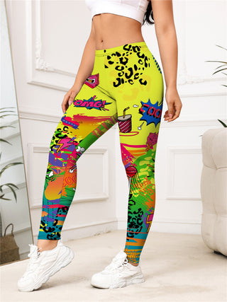 Yellow Cartoon Printed Sports Slim-fitting Leggings - Phosgene