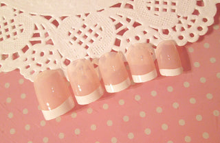 Nail art  Nail art finished French long fake nail patch long French - Phosgene