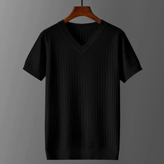 Men's Short-sleeved V-neck Knitted T-shirt Phosgene