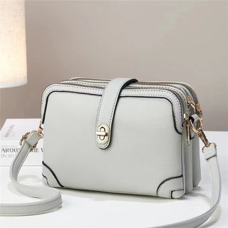 Multi-layer Lychee Pattern Simple Texture Soft Leather Western Style Multi-functional Shoulder Crossbody Small Square Bag - Phosgene