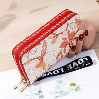 Long Double Zipper Flower Large-capacity Wallet Phosgene