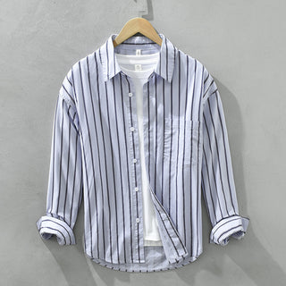 Square Collar Striped Casual Shirt Trendy Loose-fitting Versatile Blouse Pure Cotton Coat Phosgene