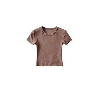 Basic Style Round Neck Tight Stretch Solid Color Short Sleeve T-shirt Top - Phosgene