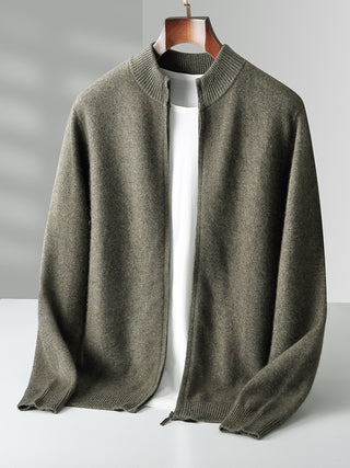 Pure Wool Knit Double-strand Thickening Stand Collar Cashmere Cardigan - Phosgene