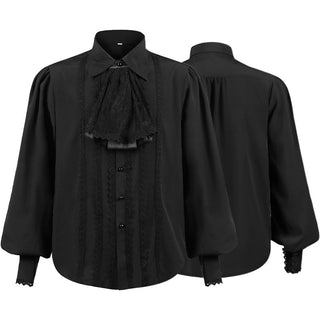 Punk Retro Shirt Men's Solid Color Pleated Lace Fake Collar Long Sleeve Loose  Shirt Phosgene