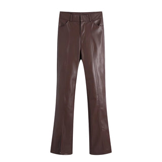 Women's European And American Style PU Leather And Leather Pants Suit - Phosgene