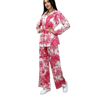 European And American Digital Printing Suit Women's Long Sleeve Loose Lace-up Casual Two-piece Suit - Phosgene