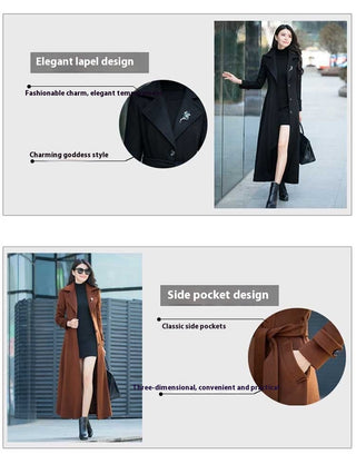 Thick Wool Slim-fit Hepburn Style Ultralong Overknee Overcoat For Women - Phosgene