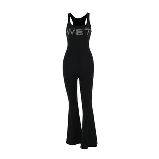 Street Casual Slim-fit Letters Rhinestone Vest Type Jumpsuit - Phosgene