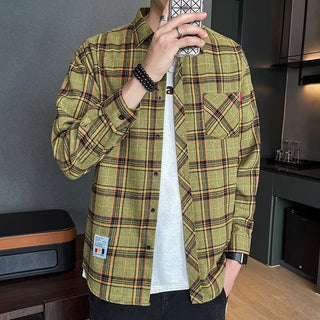 Loose Hong Kong Style Casual Coat Youth Plaid Shirt Phosgene