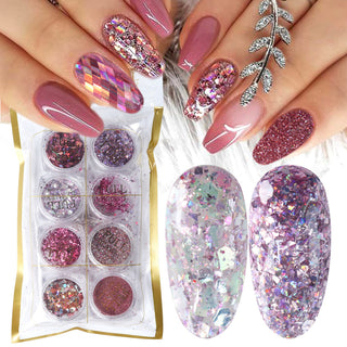 8 Box Mix Glitter Nail Art Powder Flakes Set Phosgene