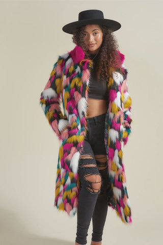 Women's Rainbow Fur Collar Imitation Fur Mid-length Coat - Phosgene