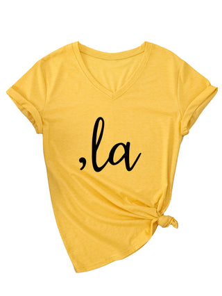 Letter V-neck T-shirt Simple Women - Phosgene