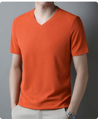 Men's Thin Casual Solid Color And V-neck Short-sleeved T-shirt Phosgene