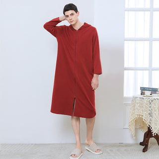 Zipper Bathrobe Couple Hooded Nightgown Thin Pajamas - Phosgene