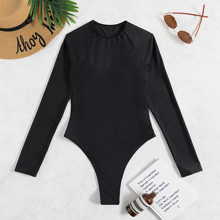 Long Sleeve Backless T-back Light Diamond One-piece Swimsuit - Phosgene