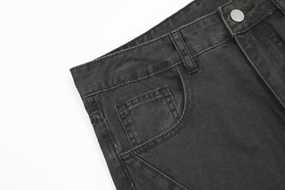 Washed And Worn Denim Bootcut Trousers Male Phosgene