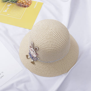 Cute Rabbit Decoration Bag Two-Piece Straw Hat - Phosgene