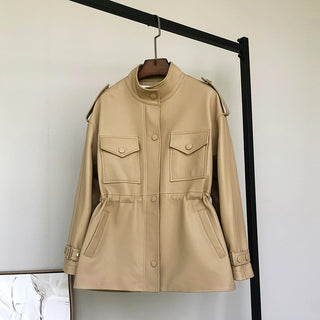 Small Waisted Leather Sheepskin Trench Coat - Phosgene