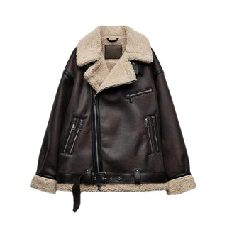 Women's Suede Fur Integrated Motorcycle Jacket - Phosgene