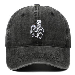 Skull Tea Embroidery Baseball Vintage Distressed Washing Cap - Phosgene