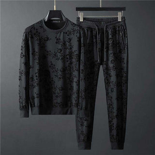 Simple Jacquard Round Neck Long-sleeved Sweater Trousers Two-piece Set Phosgene