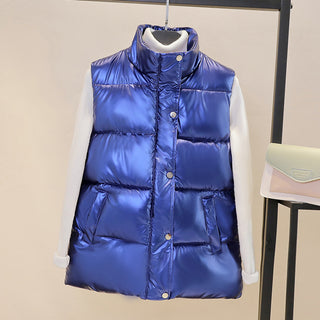 Women's Stand Collar Versatile Shiny Down Cotton Vest - Phosgene