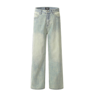 Punk Distressed Yellow Mud Dyed Straight Jeans Men Phosgene