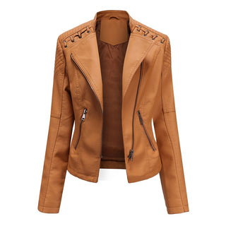 Slim Fit Thin Leather Coat Women's Motorcycle Clothing - Phosgene