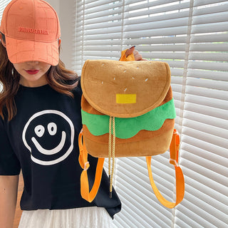 Cute Hamburger Plush Backpack Soft Cartoon Burger Plush Coin Purse Girls Kindergarten School Bookbag Children Kids Pack Phosgene