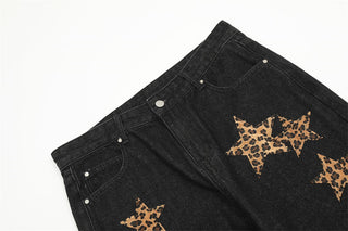 Leopard Print Five-pointed Star Jeans For Men And Women Phosgene