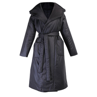 Snow Thickened Coat Hooded Belt Long Cotton Padded Jacket Women - Phosgene