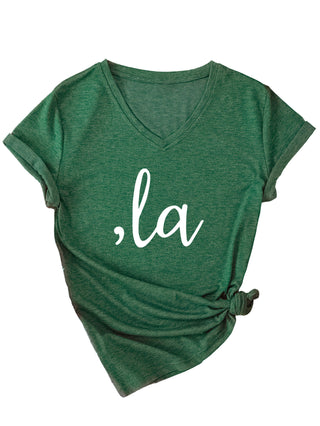 Letter V-neck T-shirt Simple Women - Phosgene