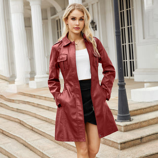 New European And American-style Mid-length Leather Coat With Belt Fashion British Coat For Women - Phosgene