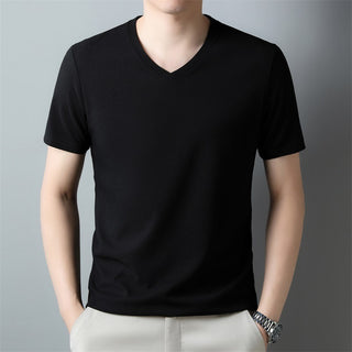 Men's Thin Casual Solid Color And V-neck Short-sleeved T-shirt Phosgene