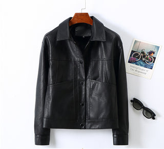 Women's Lapel Short Small Leather Coat - Phosgene