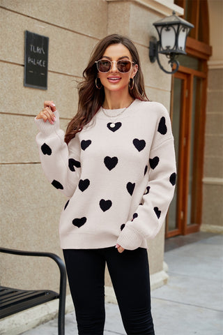 New Valentine's Day Heart Round Neck Plus Size Loose Women's Knit Sweater - Phosgene