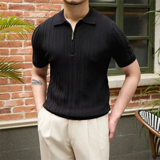 All-matching Slim Fit Sunken Stripe Knitwear Short Sleeve Phosgene