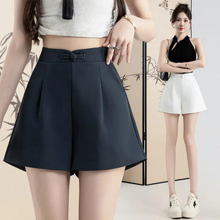 Buckle High Waisted Casual Wide Leg Shorts Phosgene