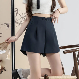 Buckle High Waisted Casual Wide Leg Shorts Phosgene