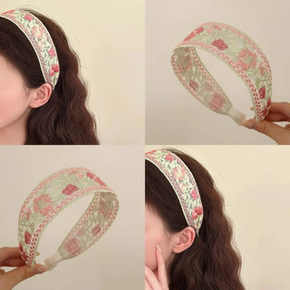 Chinese Embroidery Rose Flower High Cranium Headband Phosgene