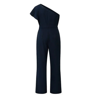 Color Diagonal Collar Strapless High Waist Jumpsuit - Phosgene