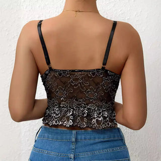 Color Matching Lace Pleated Hem Fishbone Women's Camisole Phosgene