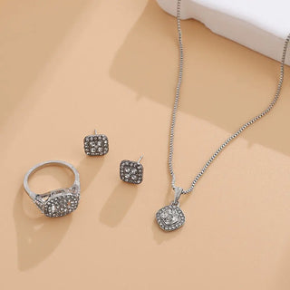 Engagement Ring, Stud Earrings, Necklace Three-piece Wedding Set Phosgene