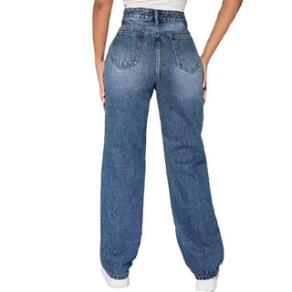 European And American Ripped Trendy Women's Jeans Straight Phosgene